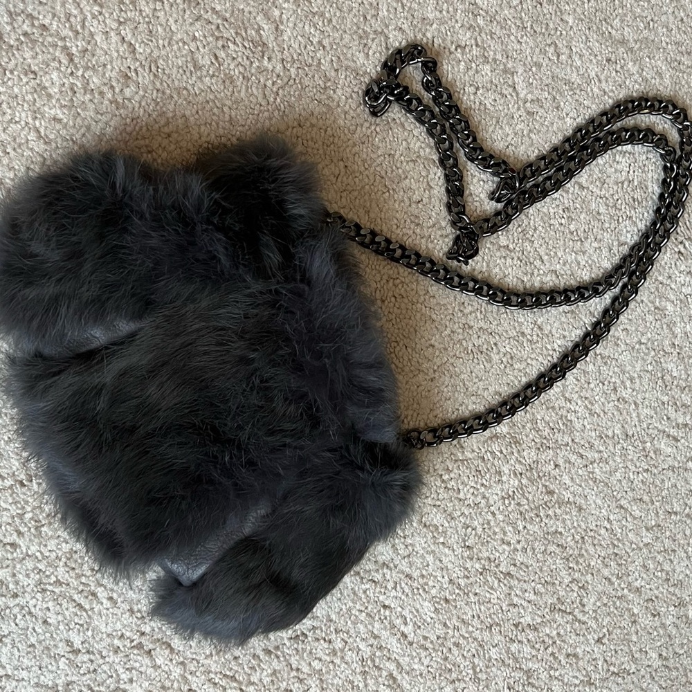 Elegant Dark Gray Faux Fur Crossbody Bag